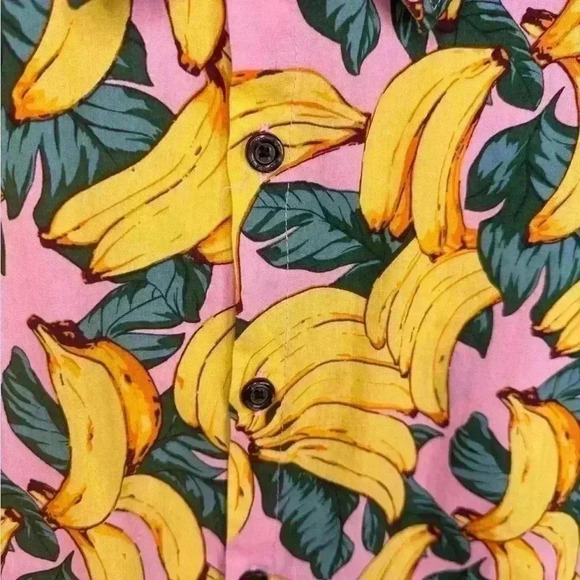 Jogal Shirt Men's Medium Banana Pattern Button Up Short Sleeve Tropical Leaf - Picture 9 of 11